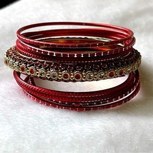 PICK 3 FOR $15 ANY INDIAN BANGLE LISTINGS! Indian Red & Gold  Tone Metal Bangles